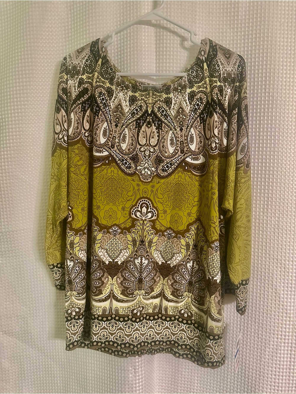Women’s Bright Green and Brown Paisley Print Blouse